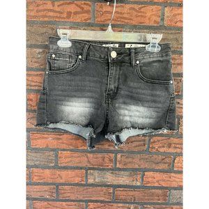 Black Denim Shorts Size 5 Indigo Rein Stretch Bottoms Frayed Hem High Rise